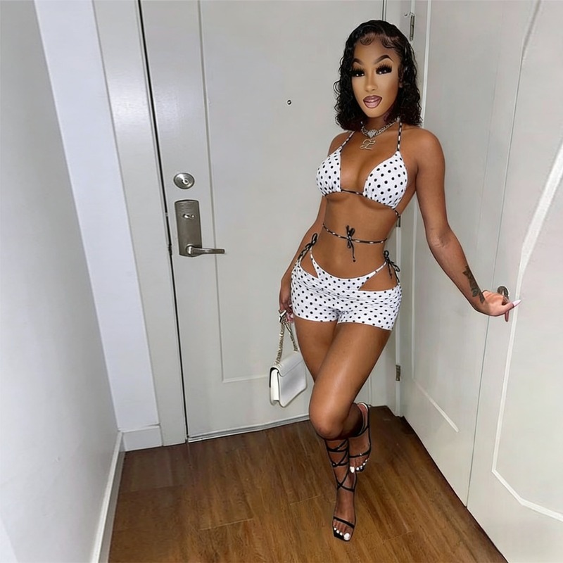 Polka Dots Print Bikini 3 Piec - огляд і ціна Thong Bikini Women