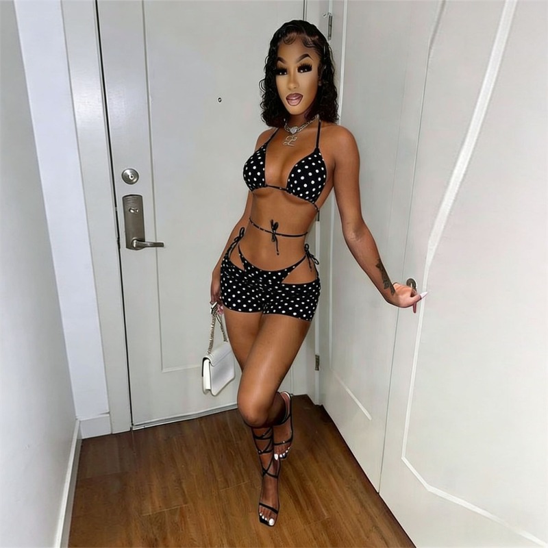 Polka Dots Print Bikini 3 Piec - огляд і ціна Thong Bikini Women