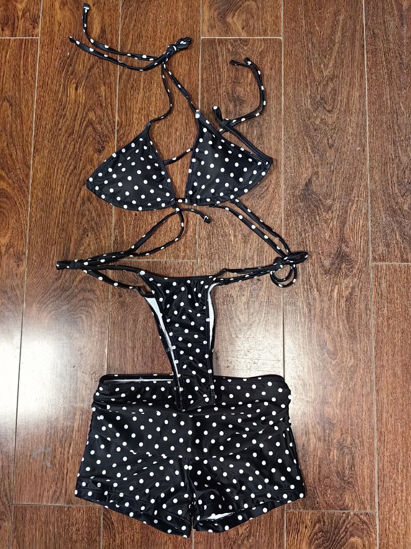 Polka Dots Print Bikini 3 Piec - огляд і ціна Thong Bikini Women