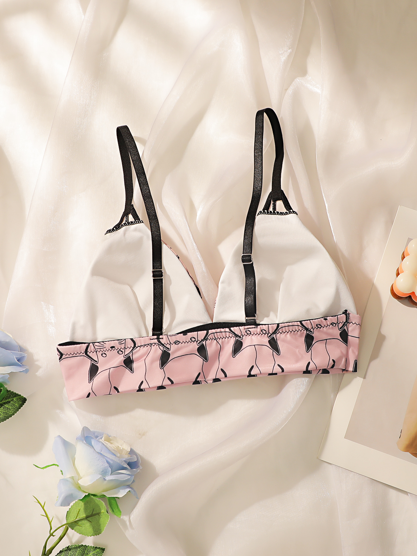 Kawaii Cat Print Triangle Bral - огляд і ціна Bralette Wireless Soft