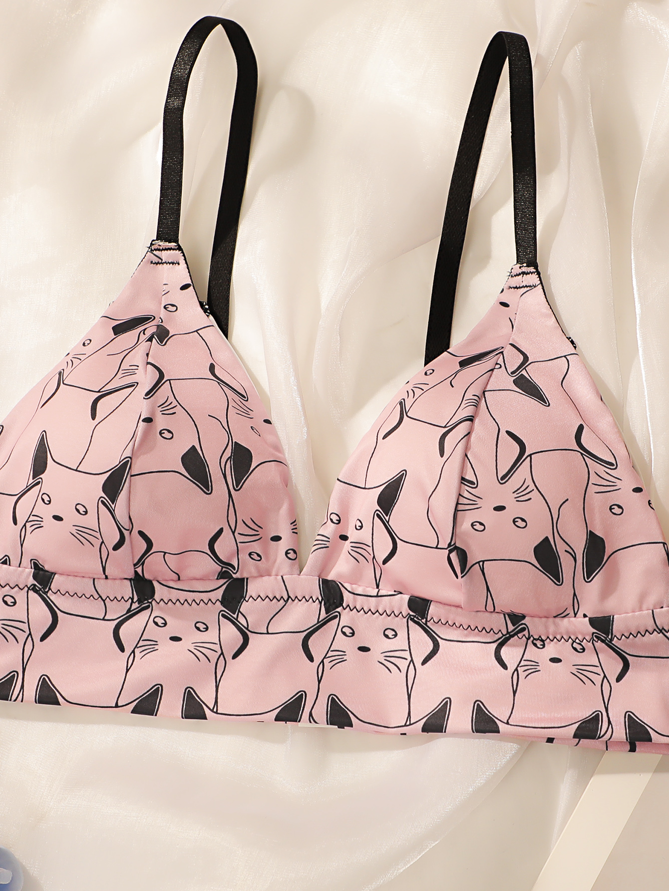 Kawaii Cat Print Triangle Bral - огляд і ціна Bralette Wireless Soft