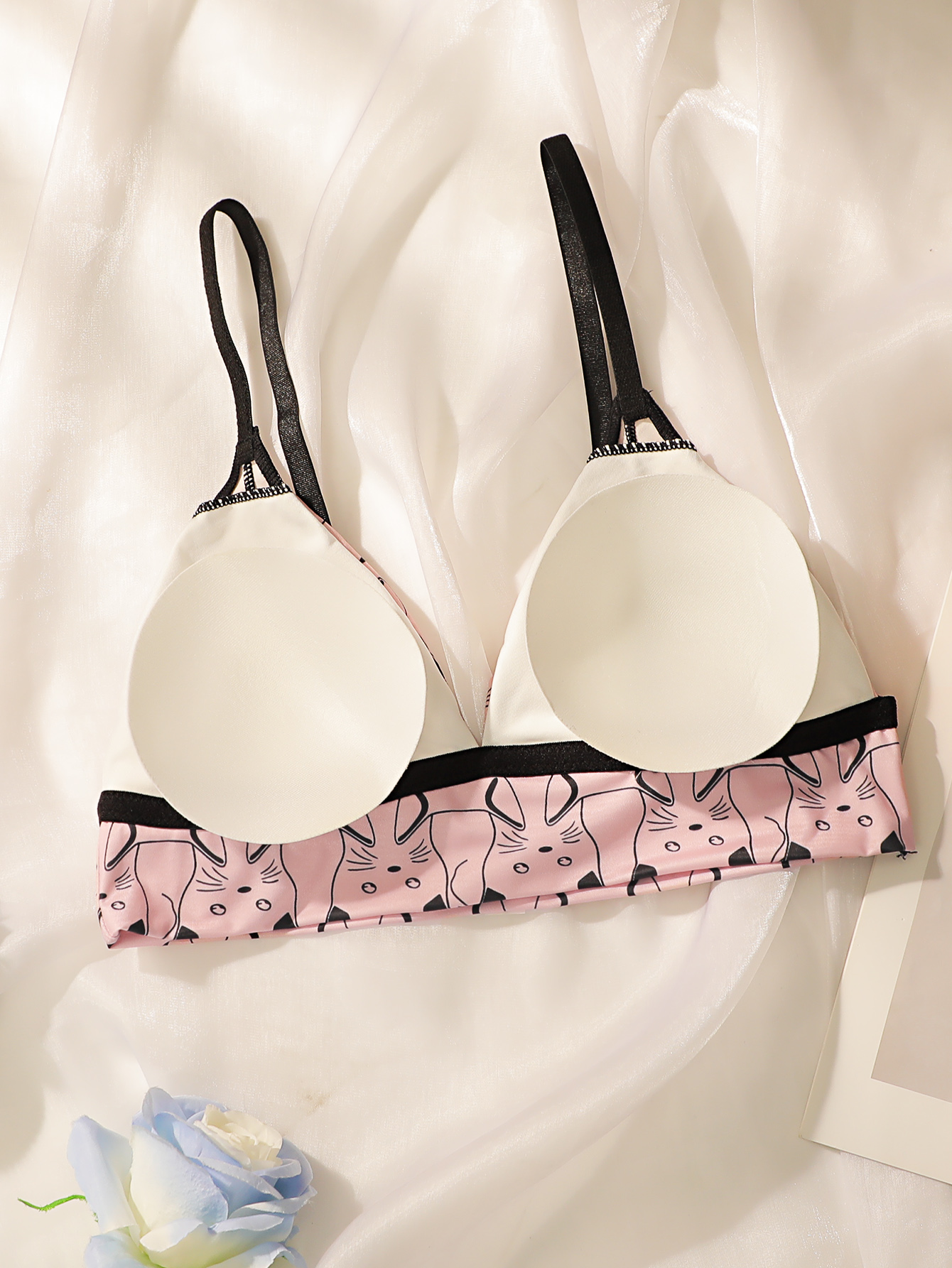 Kawaii Cat Print Triangle Bral - огляд і ціна Bralette Wireless Soft